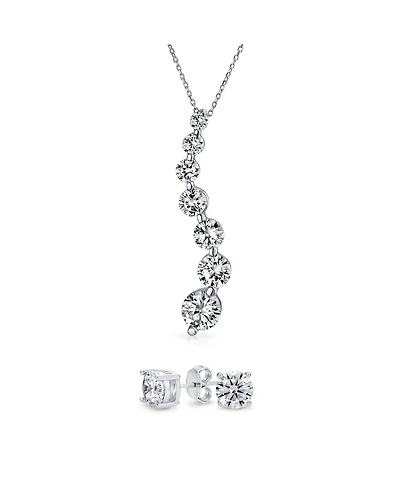 Bling Jewelry Love Is a Journey Cz Pendant Necklace and Stud Earrings Bridal Jewelry Set