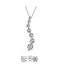 Bling Jewelry Love Is a Journey Cz Pendant Necklace and Stud Earrings Bridal Jewelry Set