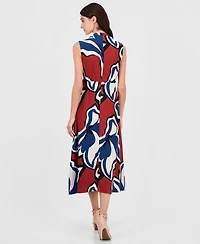Anne Klein Women's Printed Faux-Wrap Tie-Waist Midi Dress