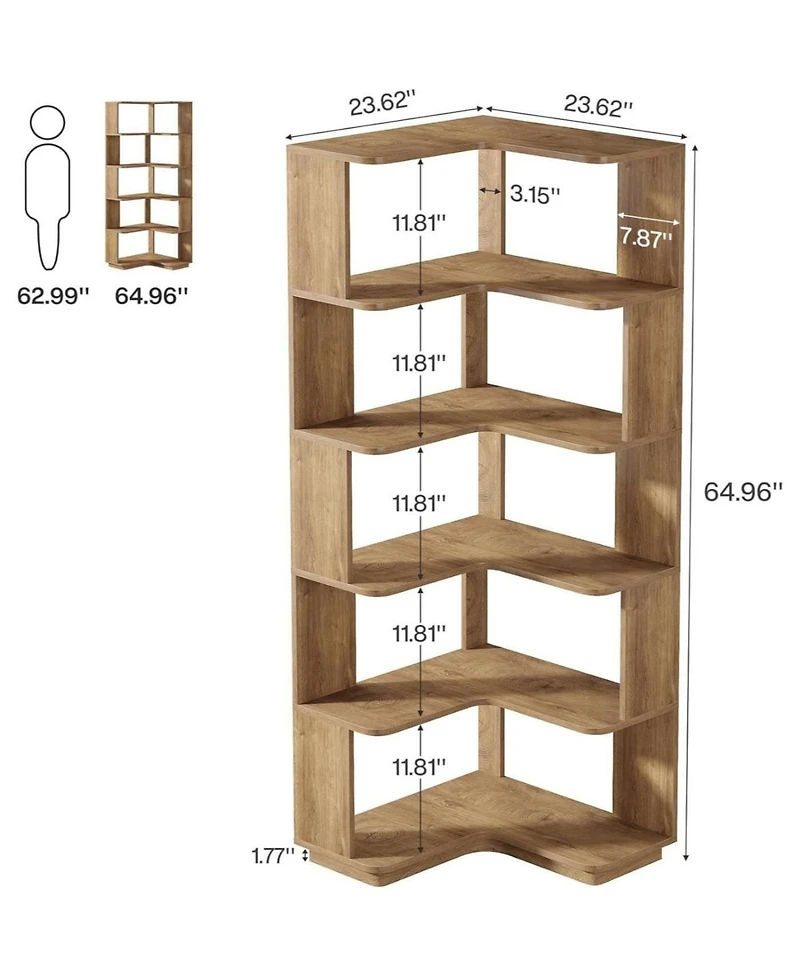 Slickblue Corner L-Shaped Bookcase with 6 Shelves for Display and Storage