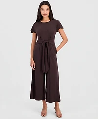 Robbie Bee Women's Round-Neck Tie-Waist Jumpsuit