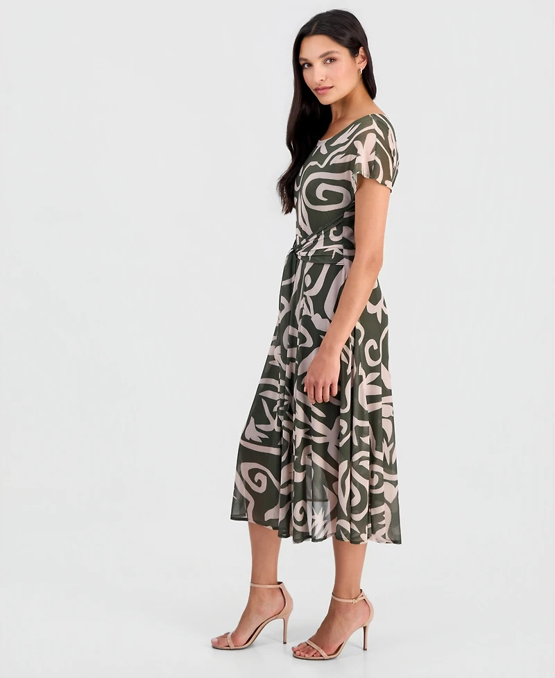 Robbie Bee Women's Printed Tie-Front Dolman-Sleeve Dress