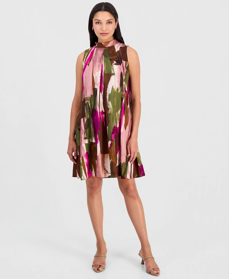 Robbie Bee Women's Printed Mock-Neck Sleeveless A-Line Dress
