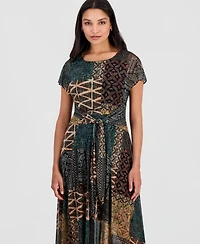 Robbie Bee Women's Printed Tie-Front Midi Dress