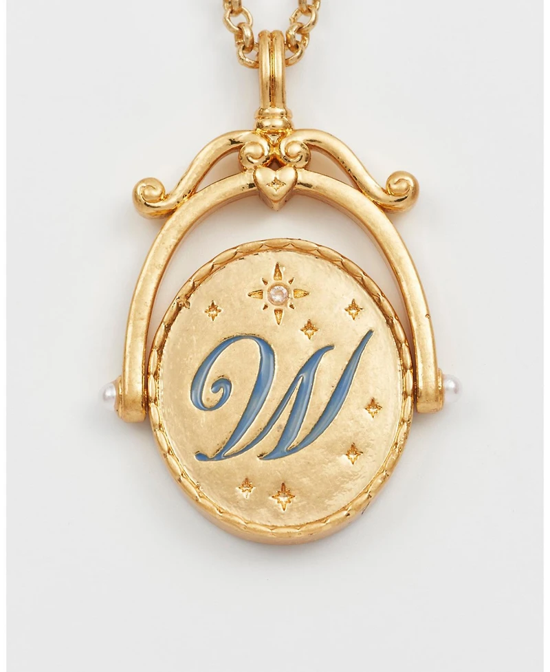 Fable England W Initial Water Lily Gold Spinner Chain Necklace