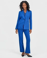 Kasper Womens Collarless One Button Jacket Printed Cowl Neck Cap Sleeve Top Textured High Rise Straight Leg Trousers Regular Petite