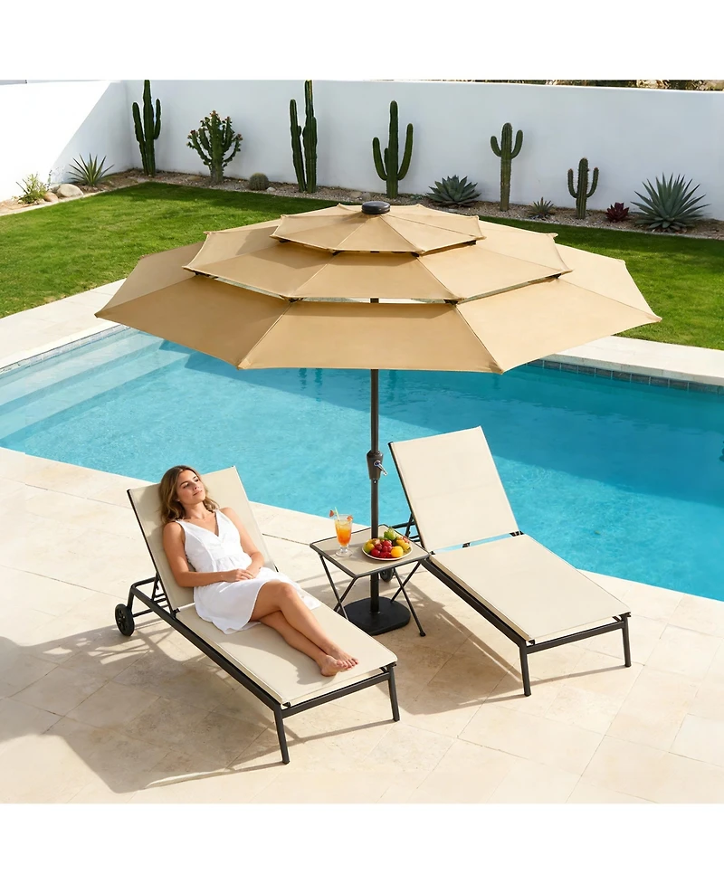 homfan 9ft Patio Umbrella with 24 Led Lights, Vented Canopy, Crank & Tilt System, 8-Rib Design for Backyard, Garden, Deck Poolside