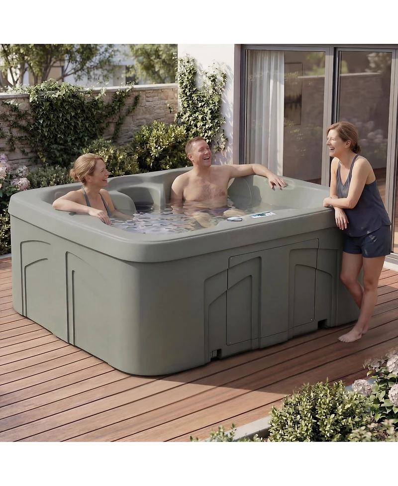 LifeSmart LS100 Taupe 4 Person Plug and Play Square Hot Tub Spa with Black Cover