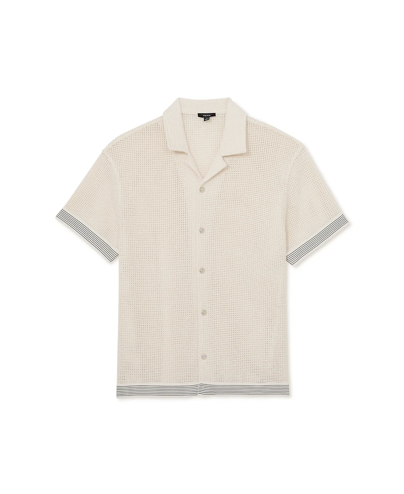 Reiss Men's Aliso Crochet Tape Cuban Shirt