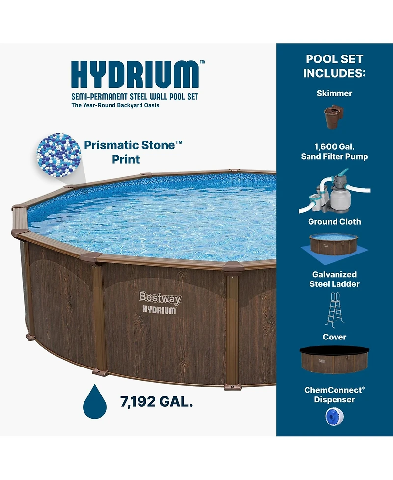 Bestway Hydrium 18' x 52" Round Steel Wall Above Ground Swimming Pool Set, Brown