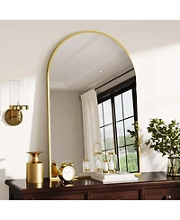 Gaomon Arched Wall Mirror, Modern Black Metal Frame Vanity Mirror for Bathroom, Bedroom, Living Room