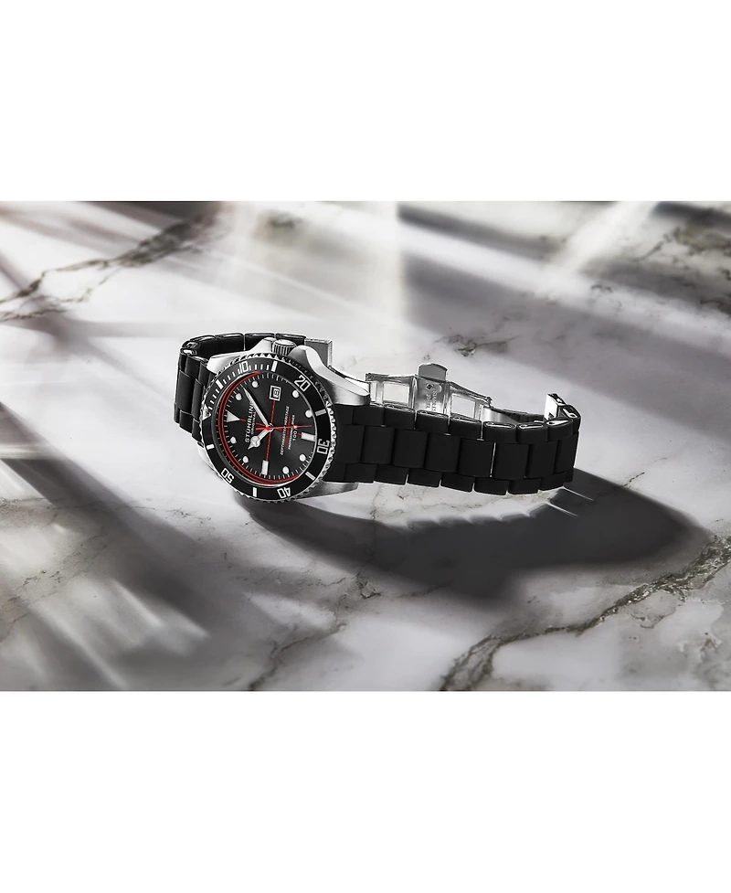 Stuhrling Depthmaster Heritage 4087 Men's Swiss Quartz Diver Watch, 44mm Black Dial with Red Accents