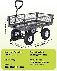 gaomon 400 lbs Heavy Duty Steel Garden Cart with Removable Mesh Sides 10in All-Terrain Pneumatic Tires 180 Rotating Handle Utility Wagon