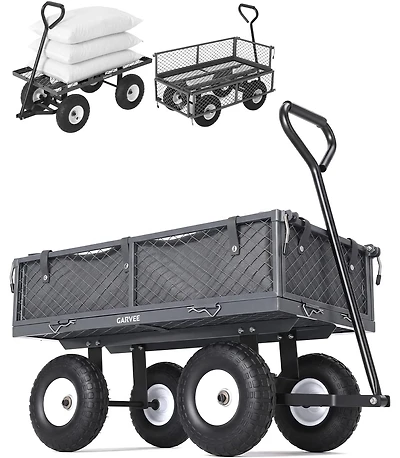 gaomon 400 lbs Heavy Duty Steel Garden Cart with Removable Mesh Sides 10in All-Terrain Pneumatic Tires 180 Rotating Handle Utility Wagon