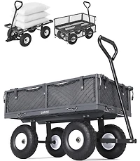 gaomon 400 lbs Heavy Duty Steel Garden Cart with Removable Mesh Sides 10in All-Terrain Pneumatic Tires 180 Rotating Handle Utility Wagon
