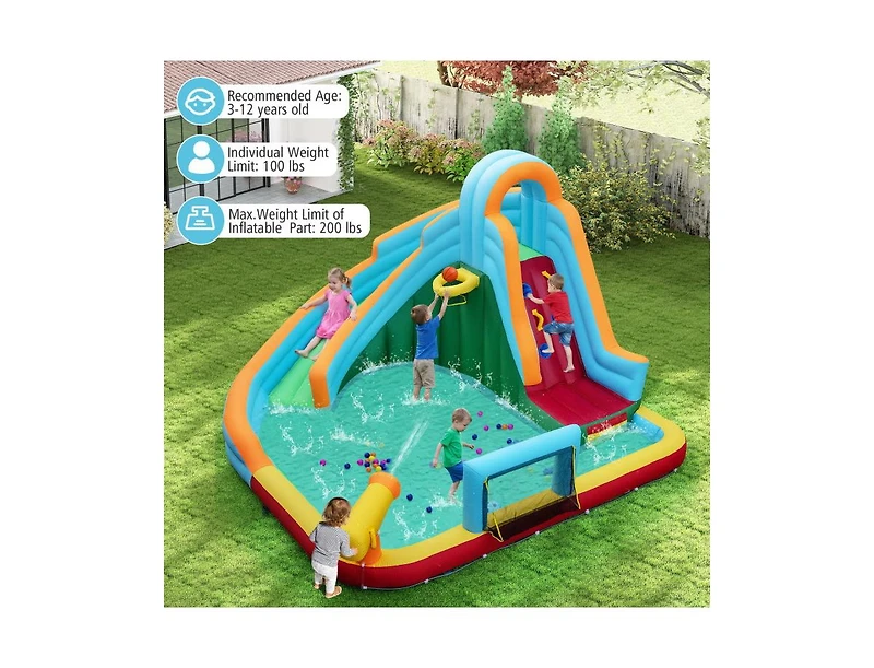 Slickblue Kids Water Slide Bounce House 6-in-1 with Climbing Wall and Pool