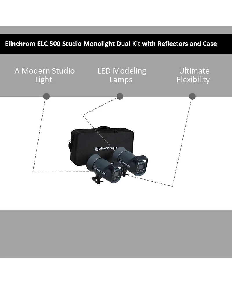 Elinchrom Elc 500/500 Studio Monolight Dual Kit with Reflectors and Case