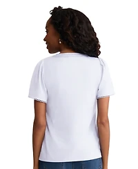 Jones New York Petite Short-Sleeve Split Neck Top