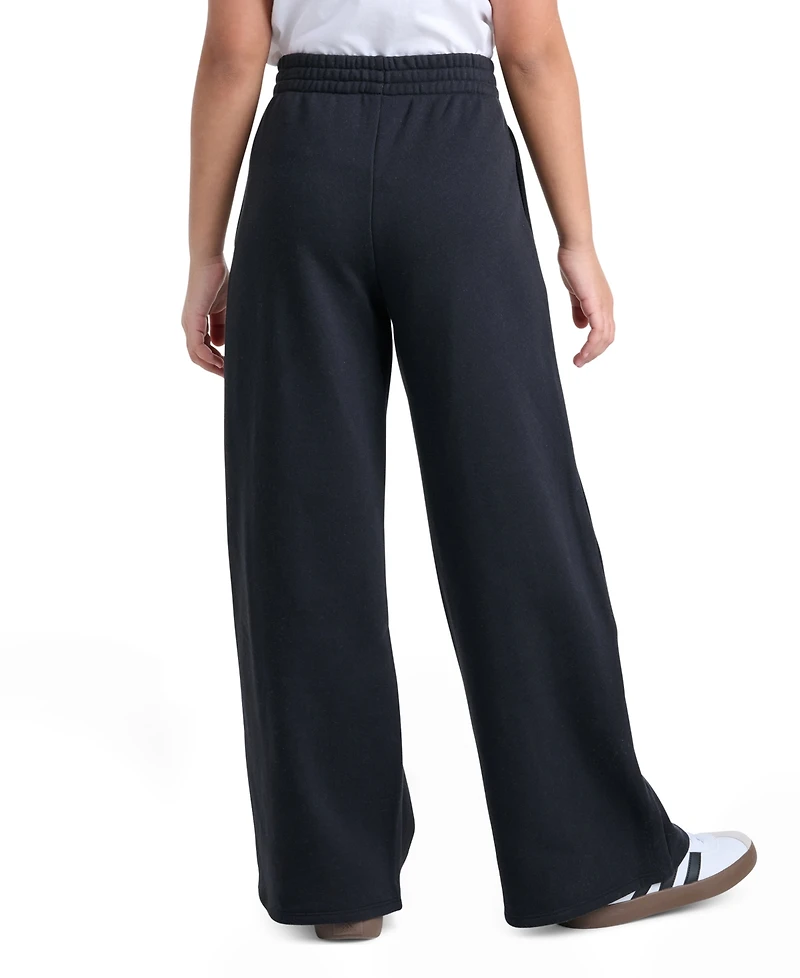 adidas Girls' 8-16 Elastic Waistband Wide-Leg Fleece Pants