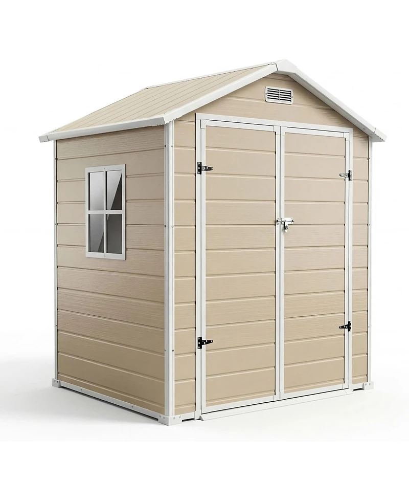 gaomon Plastic Outdoor Storage Shed with Floor and Window, Resin Garden Shed with Lockable Door, Double Wall Panels, Vents and Sloped Roof