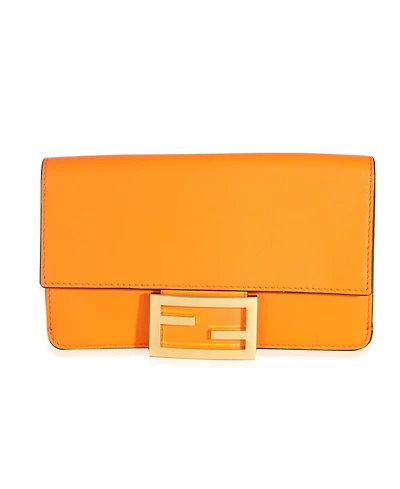 Pre-Owned Fendi Orange Calfskin Mini Flat Baguette with Brown 'Strap You' Strap
