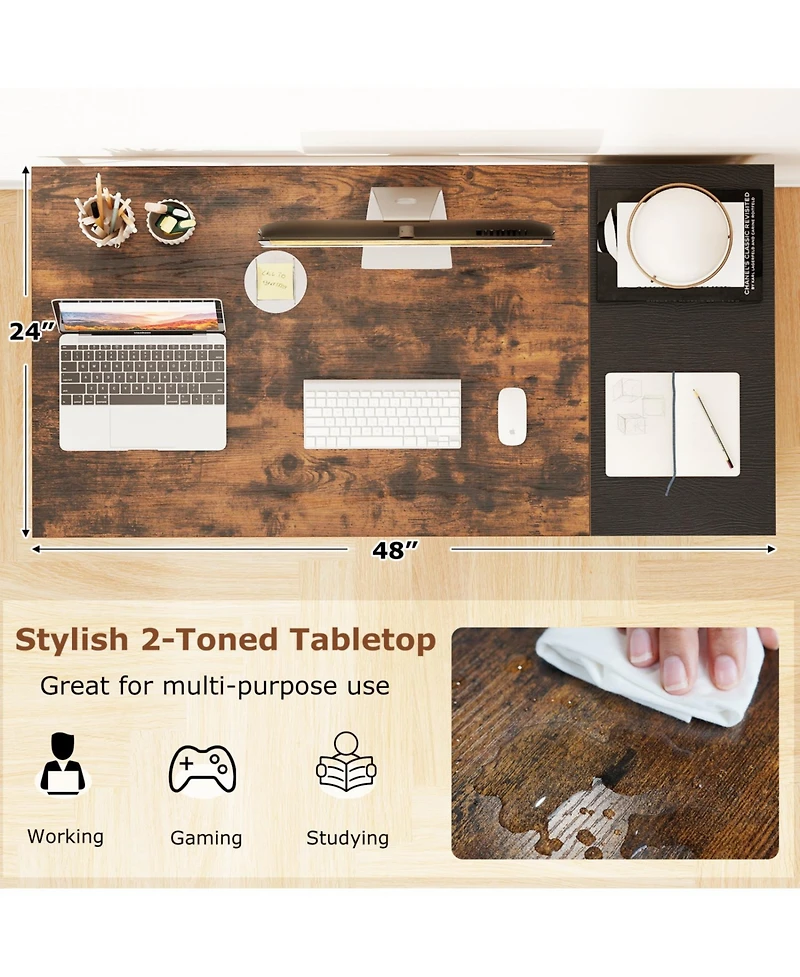 Slickblue 48 Inch Computer Desk with 2 Fabric Drawers Industrial Style