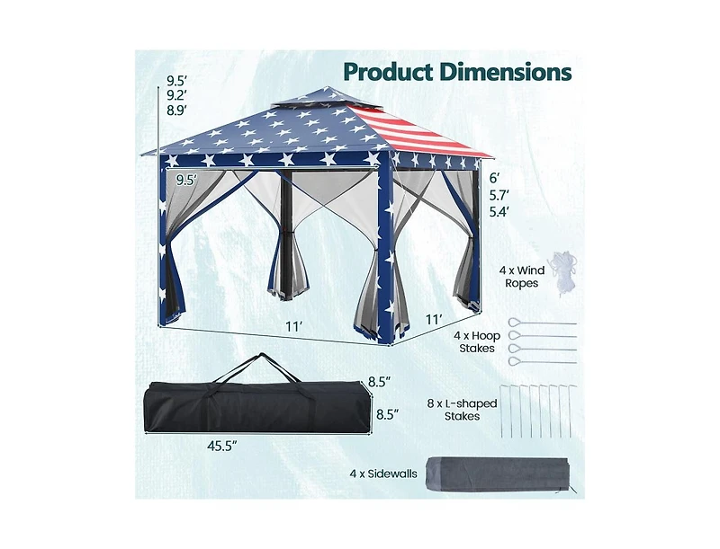 Boyel Living 11 x Feet 2-Tier Pop-Up Gazebo Tent Portable Canopy Shelter Carry Bag Mesh
