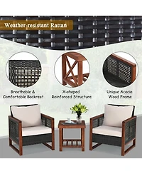Clihome 3 Pieces Acacia Wood Patio Furniture Set with Coffee Table and Cushions