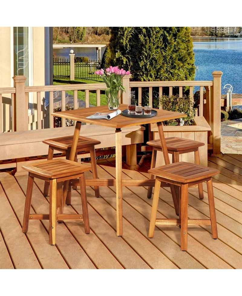 Clihome 5 Pieces Wood Patio Dining Set with Square Table and 4 Stools