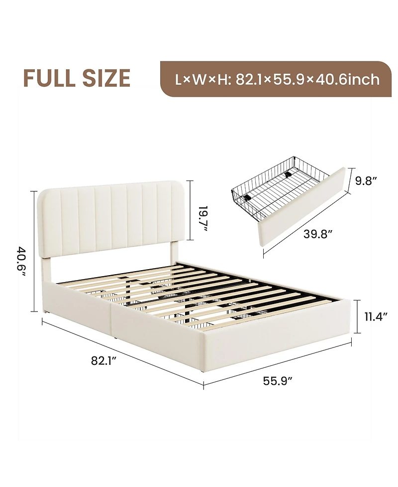 gaomon Velvet Upholstered Platform Bed with 4 Drawers - Adjustable Headboard, No Box Spring Needed, Easy Assembly