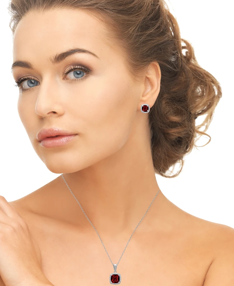Macy's 2-Piece Garnet (1.75 ct. t.w.) & White Topaz (0.64 ct. t.w.) Pendant Necklace and Earrings Set in Sterling Silver