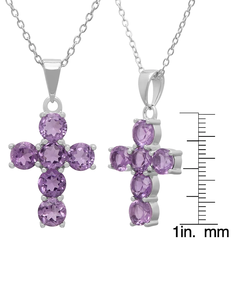 Macy's Amethyst (2.40 ct. t.w.) Cross Pendant Necklace in Sterling Silver