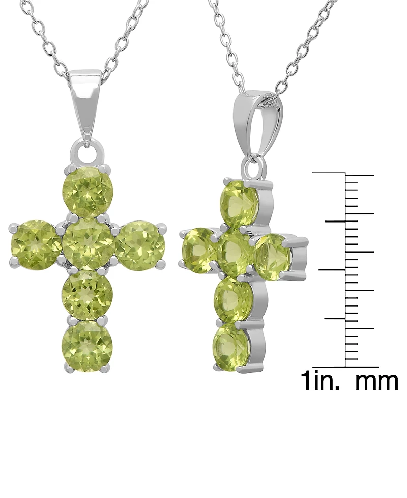 Macy's Peridot (3 ct. t.w.) Cross Pendant Necklace in Sterling Silver