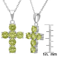 Macy's Peridot (3 ct. t.w.) Cross Pendant Necklace in Sterling Silver