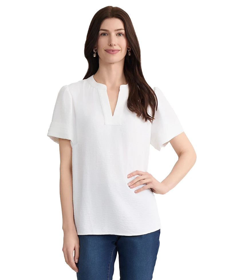 Jones New York Women's Mandarin Collar Short-Sleeve Blouse