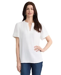 Jones New York Women's Mandarin Collar Short-Sleeve Blouse