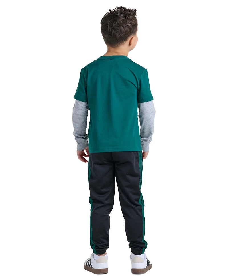 adidas Boys' 2T-7 Cotton Layered Long-Sleeve T-Shirt and Pants, 2-Piece Set