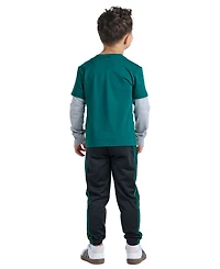 adidas Boys' 2T-7 Cotton Layered Long-Sleeve T-Shirt and Pants, 2-Piece Set