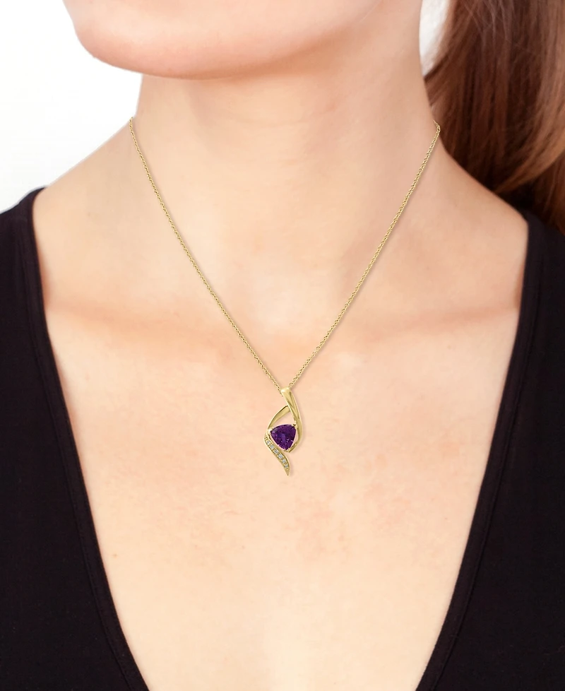 Effy Collection Amethyst (1-3/8 ct. t.w.) & Diamond (1/20 ct. t.w.) Pendant Necklace in Gold Over Sterling Silver
