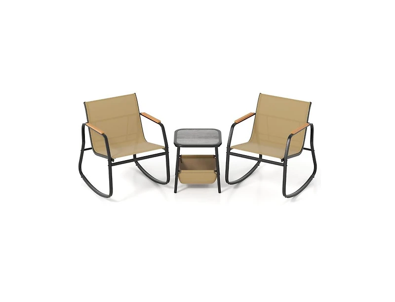 Boyel Living 3 Piece Rocking Bistro Chairs and Side Table Set with Storage Bag