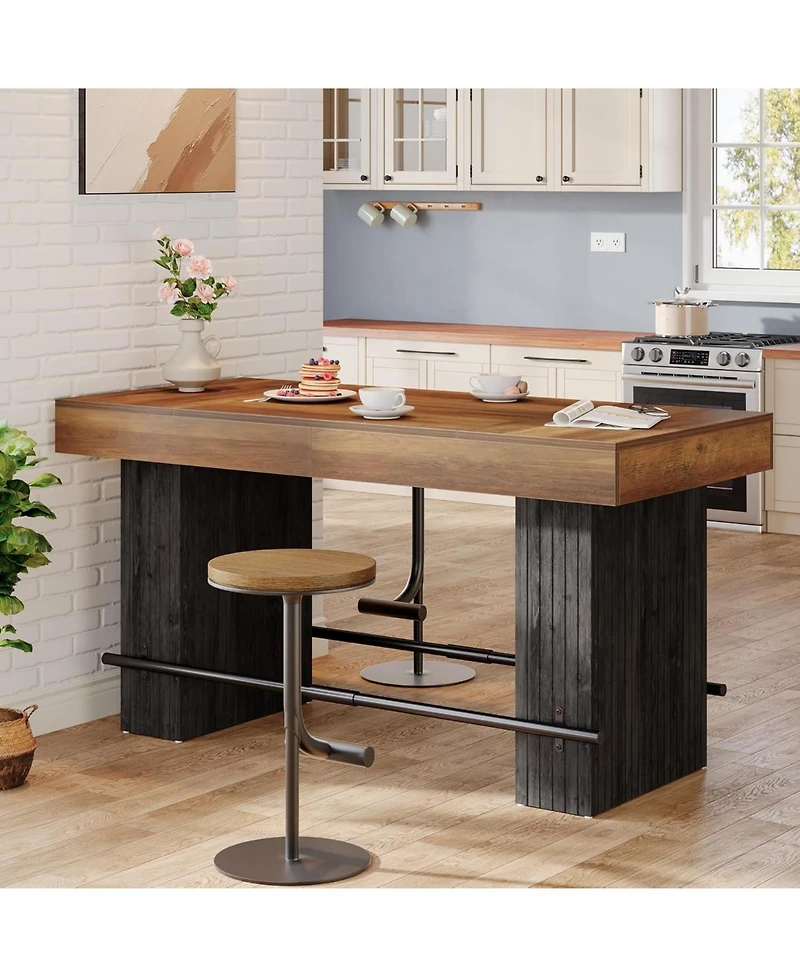 Tribesigns 62.2'' Dining Table for 4-6, Kitchen with Footrest, Counter Height Room Table, High Top Bar