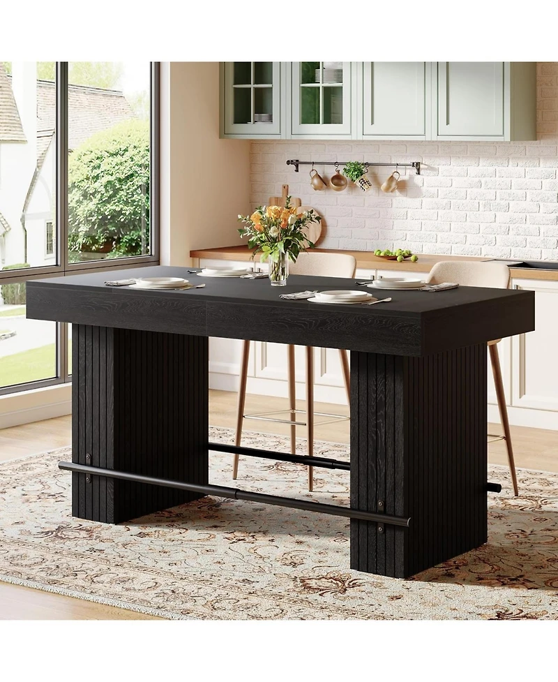 Tribesigns 62.2'' Dining Table for 4-6, Kitchen with Footrest, Counter Height Room Table, High Top Bar