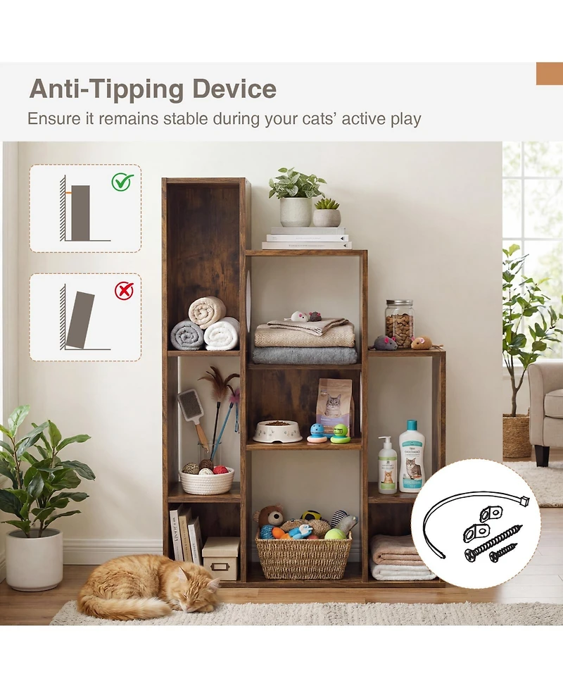 Gymax Modern Cat Bookshelf w/ 2 Round Holes Anti-Tipping Device for Living Room