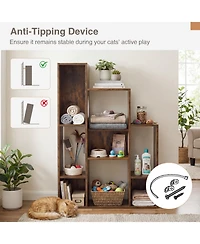 Gymax Modern Cat Bookshelf w/ 2 Round Holes Anti-Tipping Device for Living Room
