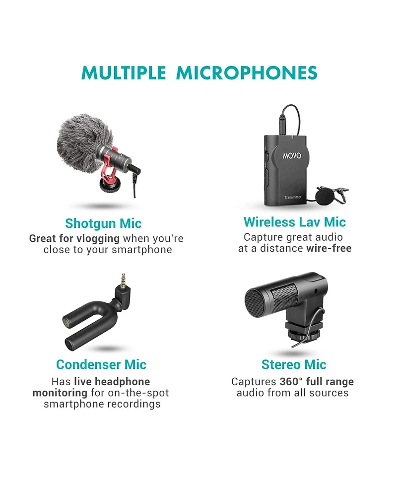 Movo V8 Huge Vlogging Kit for iPhone with Tripod, Grip, Microphones, Led Lights, and Wireless Remote