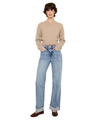 KanCan Women's Kolbie High Rise Cuffed Wide Leg Jeans