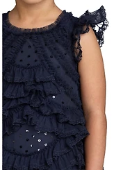 Mac Duggal Big Girls High Neck Cap Sleeve Micro Ruffle Dress