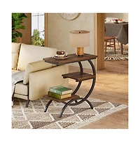Slickblue C Shaped End Table with 3 Tier Storage for Small Spaces