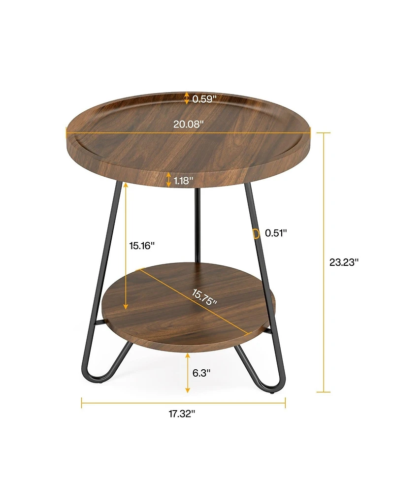 Slickblue 2-Tier Round End Table, Accent Side Table with Metal Legs