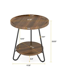 Slickblue 2-Tier Round End Table, Accent Side Table with Metal Legs